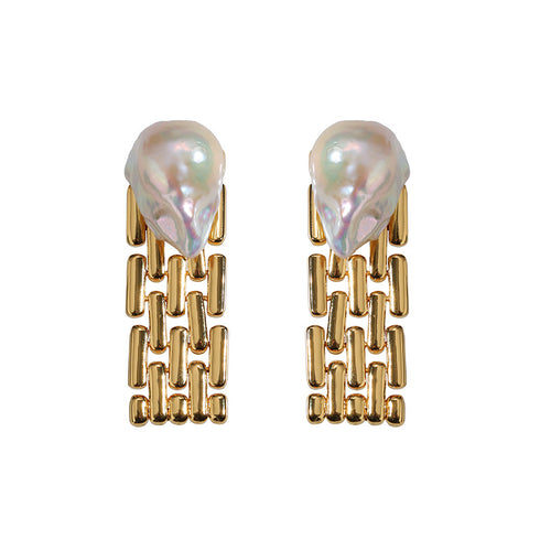 Baroque Pearl Long Tassel Watch Chain Earrings - Zafari Studio Jewelry